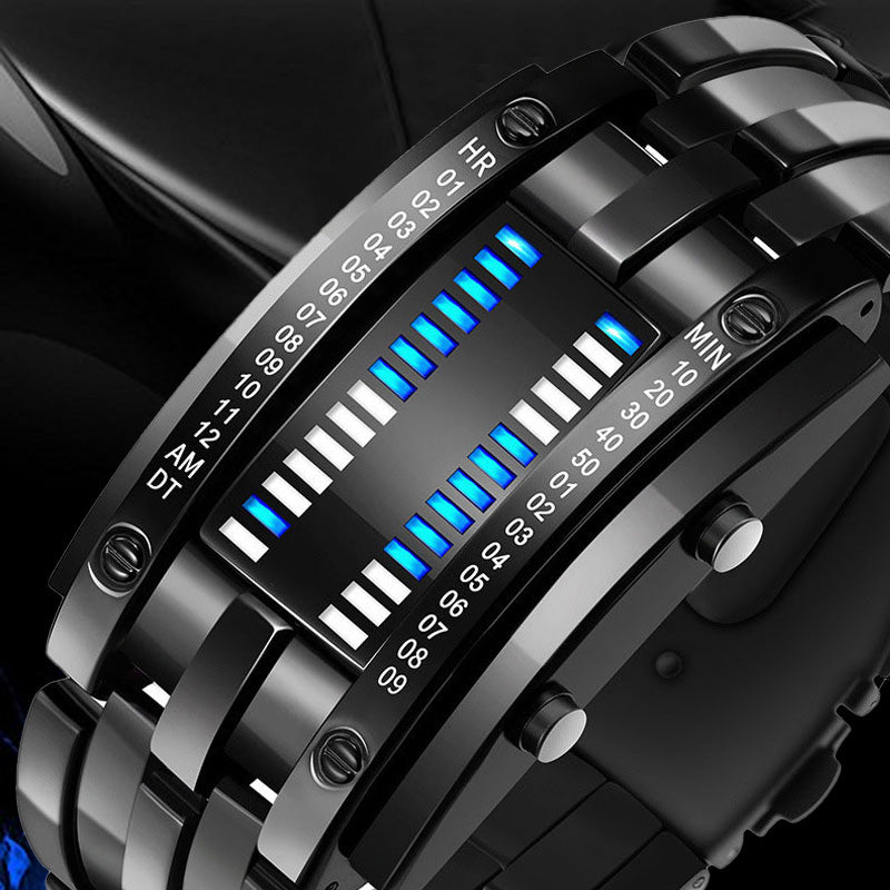 Men's Cool Binary Watch Stainless Steel LED Bracelet Style Fashion Blue Light Sports Watch Vacuum Plated Stylish Watch