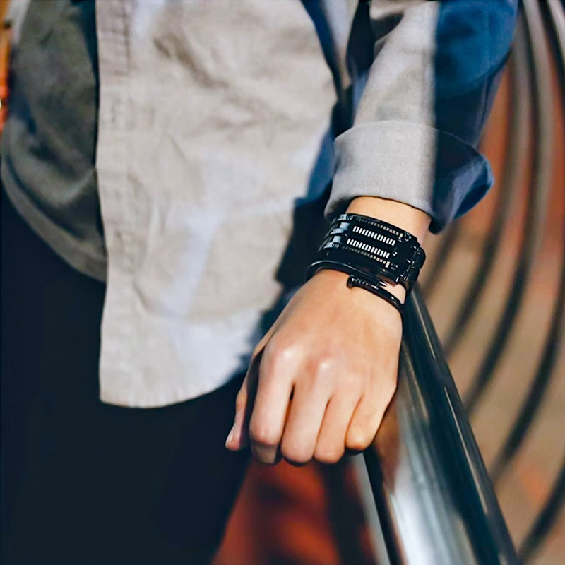 Men's Cool Binary Watch Stainless Steel LED Bracelet Style Fashion Blue Light Sports Watch Vacuum Plated Stylish Watch