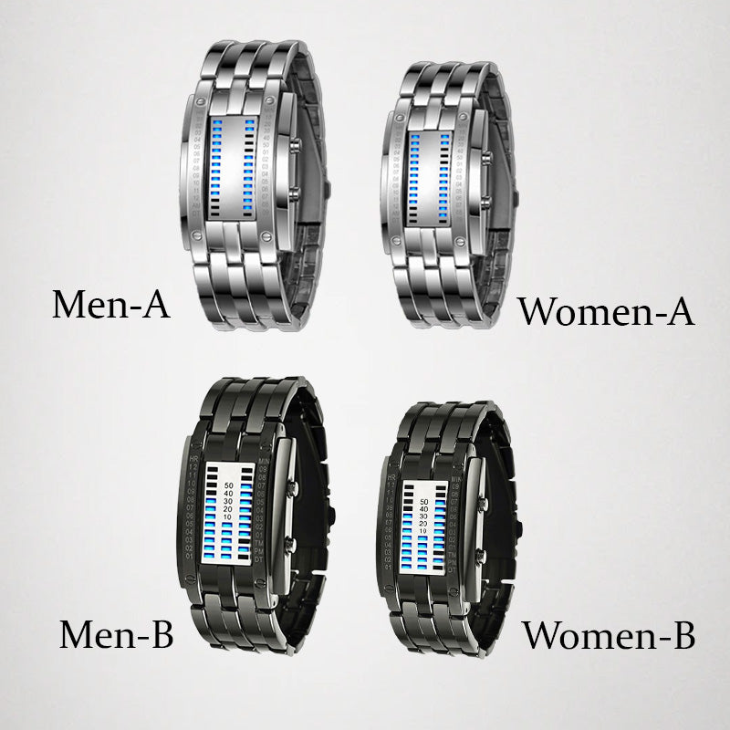 Men's Cool Binary Watch Stainless Steel LED Bracelet Style Fashion Blue Light Sports Watch Vacuum Plated Stylish Watch