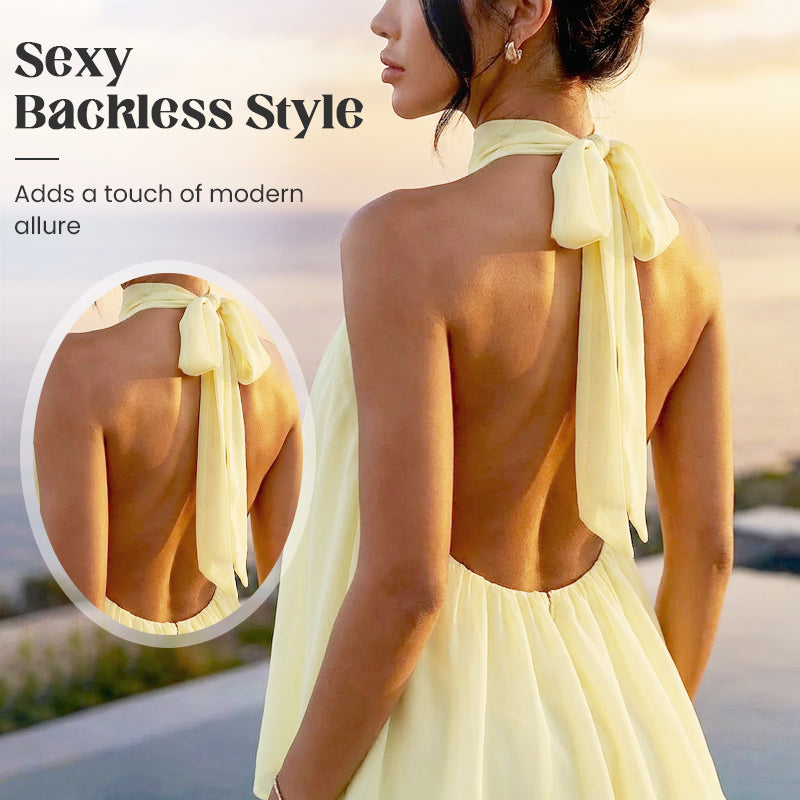 Women's Summer Fashion Party Halter Tie Back Mini Dresss