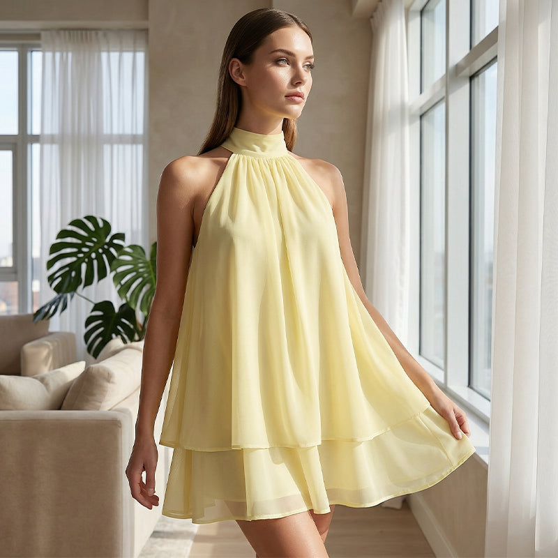 Women's Summer Fashion Party Halter Tie Back Mini Dresss