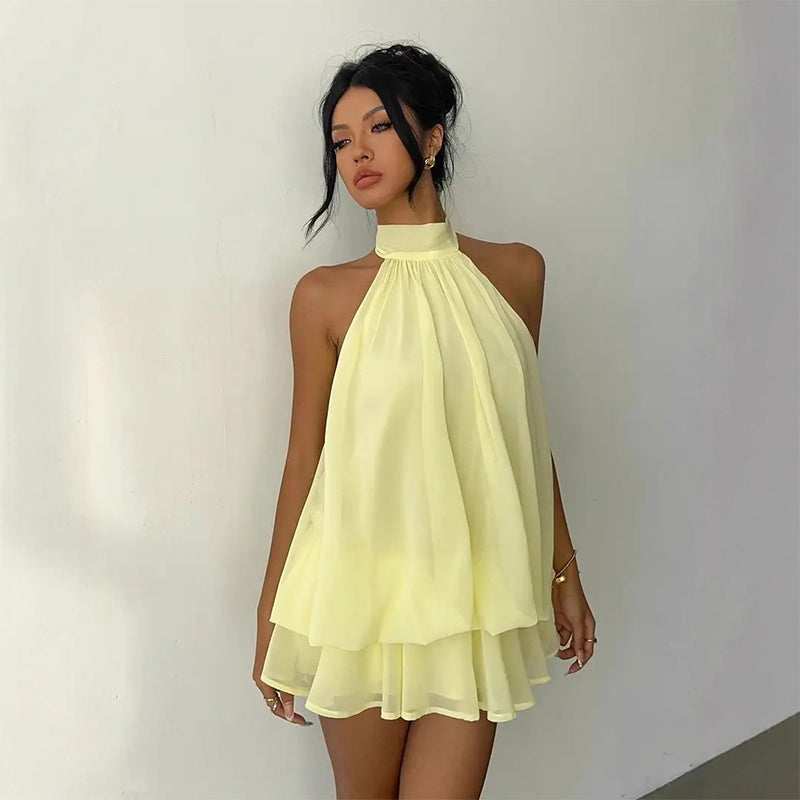 Women's Summer Fashion Party Halter Tie Back Mini Dresss