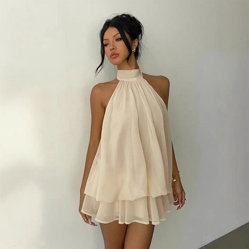 Women's Summer Fashion Party Halter Tie Back Mini Dresss