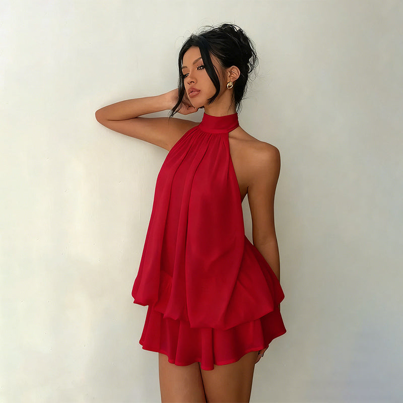 Women's Summer Fashion Party Halter Tie Back Mini Dresss