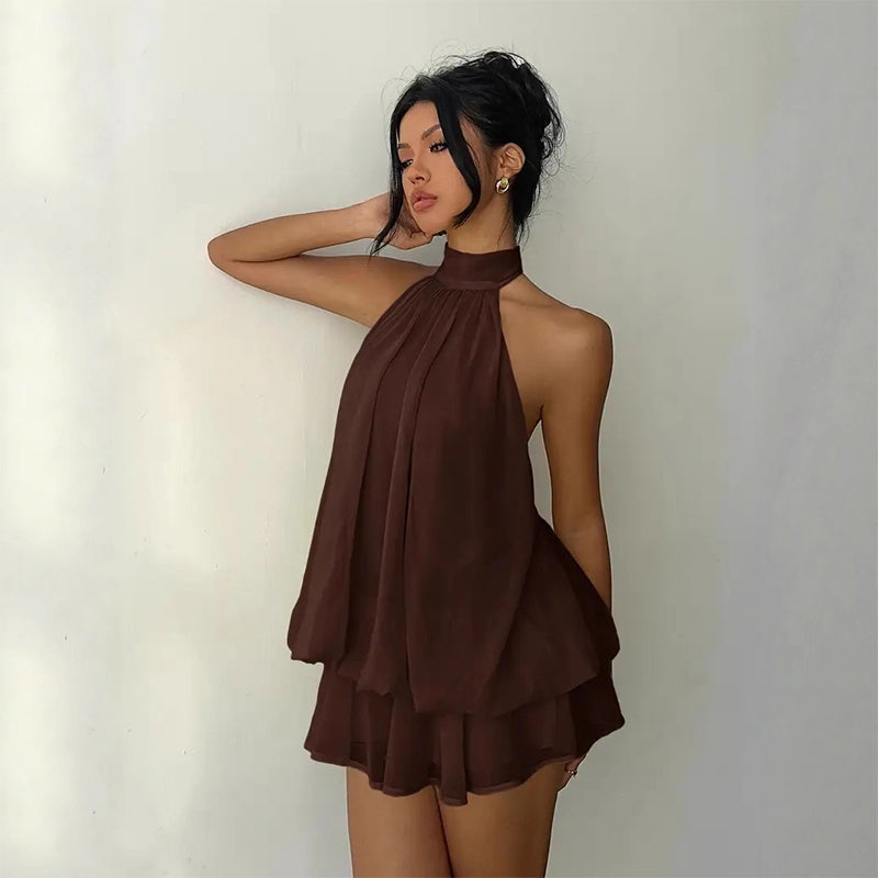 Women's Summer Fashion Party Halter Tie Back Mini Dresss