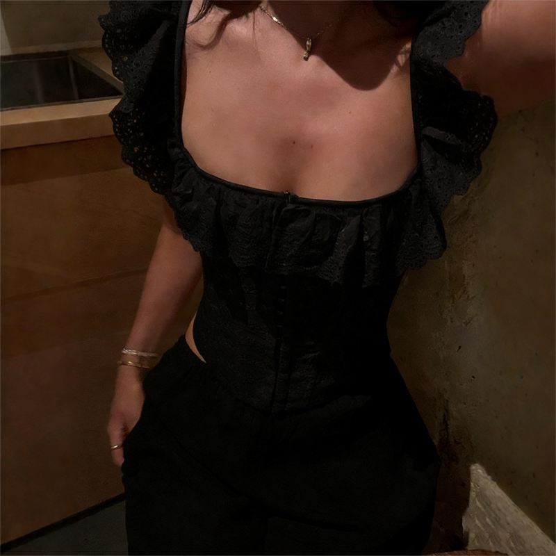 Ruffle Strap Lace-Up Corset Top