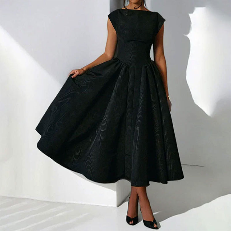 Solid Color Sleeveless Waist Cinching A-Line Dress