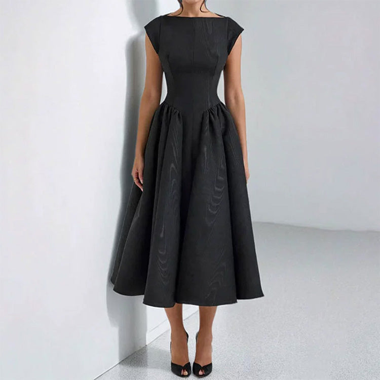 Solid Color Sleeveless Waist Cinching A-Line Dress