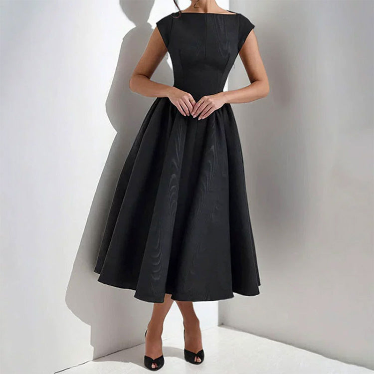 Solid Color Sleeveless Waist Cinching A-Line Dress