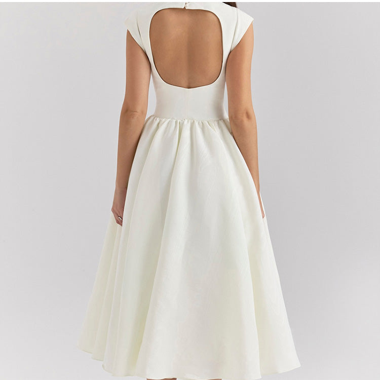 Solid Color Sleeveless Waist Cinching A-Line Dress