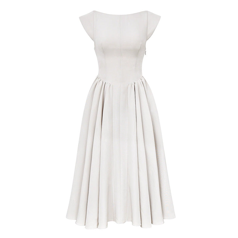 Solid Color Sleeveless Waist Cinching A-Line Dress