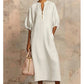 Women's Solid Color Linen-Style Loose Fit Bubble Sleeve Dress