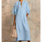 Women's Solid Color Linen-Style Loose Fit Bubble Sleeve Dress