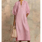 Women's Solid Color Linen-Style Loose Fit Bubble Sleeve Dress