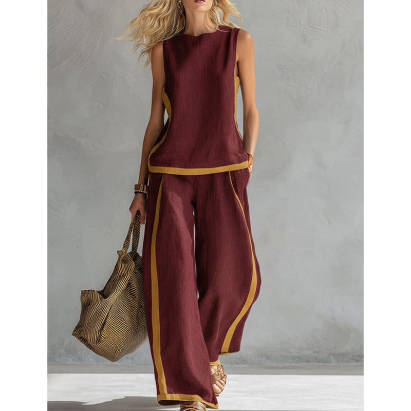👚 50% OFF NOW! 👖 Casual Sleeveless Colorblock Top & Wide-Leg Pants Set – Soft, breathable & flowy – Perfect for summer days, beach or casual chic – effortless matching style 🌸