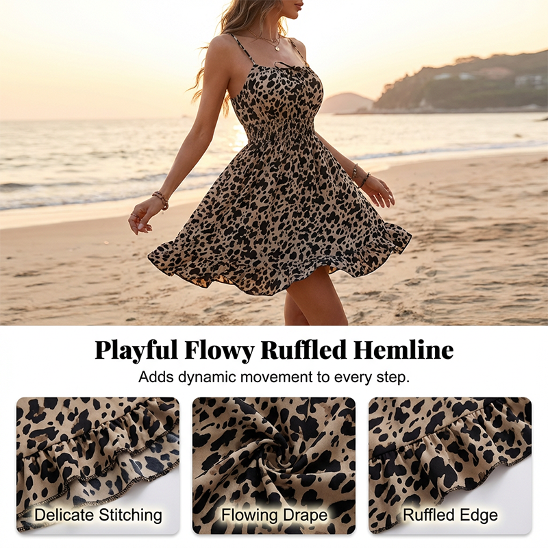 🔥2026 New Arrival ＆ Hot Sale🔥Ruffle Romance🎀Tie-Front Smocked Spaghetti Strap Dress