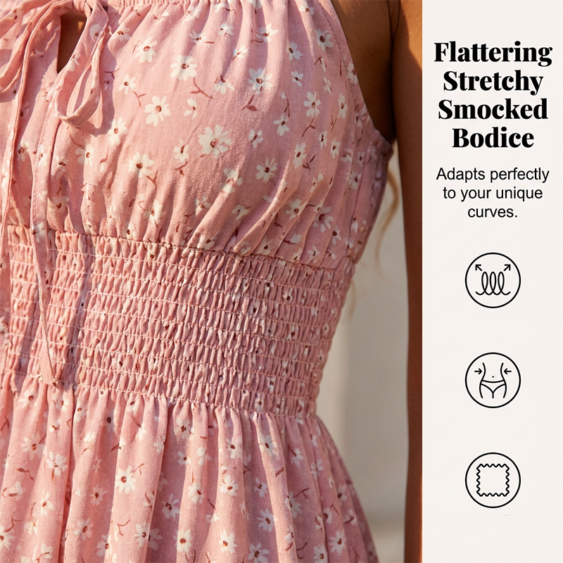 🔥2026 New Arrival ＆ Hot Sale🔥Ruffle Romance🎀Tie-Front Smocked Spaghetti Strap Dress