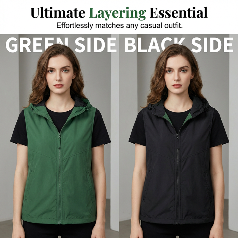 Women's Reversible Hooded Zip-Up Vest