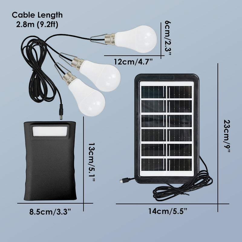 Solar Powered LED Lighting System with 3 Bulbs