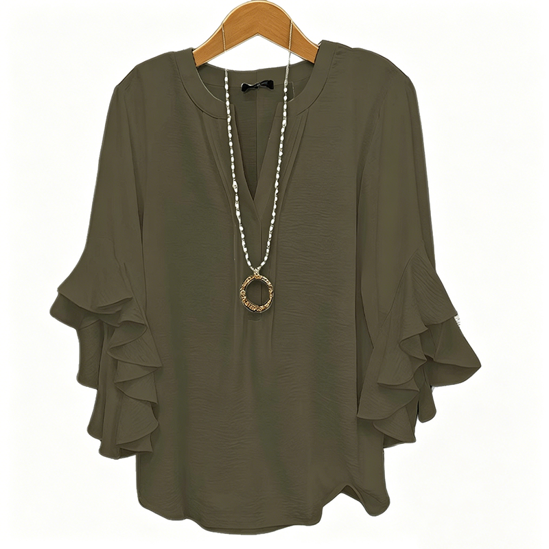 🌸 LIMITED-TIME 50% OFF! ✨ V-Neck Ruffled Sleeve Top – Flowy, Lightweight, Elegant Casual Blouse for Women 🌿