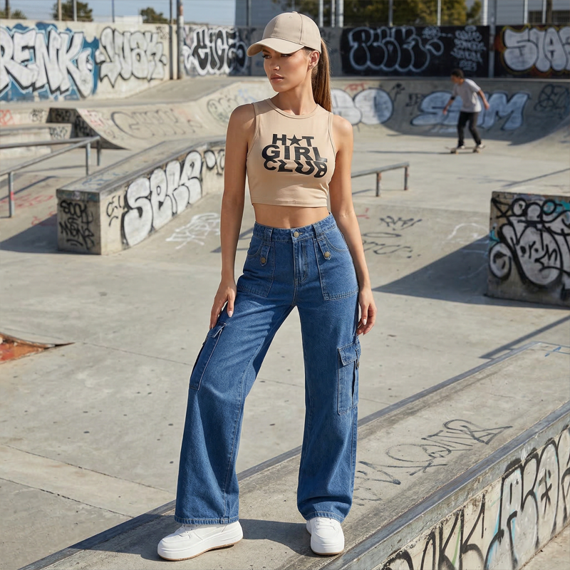 🔥While Supplies Last 49% OFF!🎉 High-Waist Denim Cargo Wide-Leg Pants