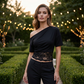 Women's One-Shoulder Lace Patchwork Top