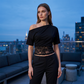 Women's One-Shoulder Lace Patchwork Top