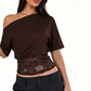 Women's One-Shoulder Lace Patchwork Top