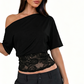 Women's One-Shoulder Lace Patchwork Top