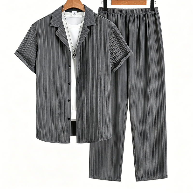 👕 50% OFF NOW! ☁️ Men's Ribbed Texture Shirt & Pants Set – Soft stretch, breathable & perfect for lounging, travel or casual days 👖