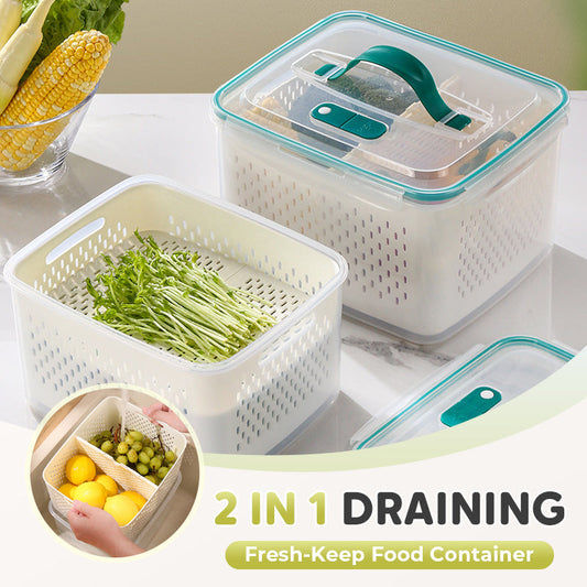 🥗 🧊 2 in 1 Draining Fresh-Keep Food Container – Airtight & Microwave Safe – Fridge Essential 🔒