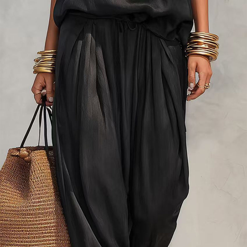 📢📢50% OFF !! ⏰ Sleeveless Cowl Neck Jumpsuit – Halter, Wide-Leg, Elegant 🍷