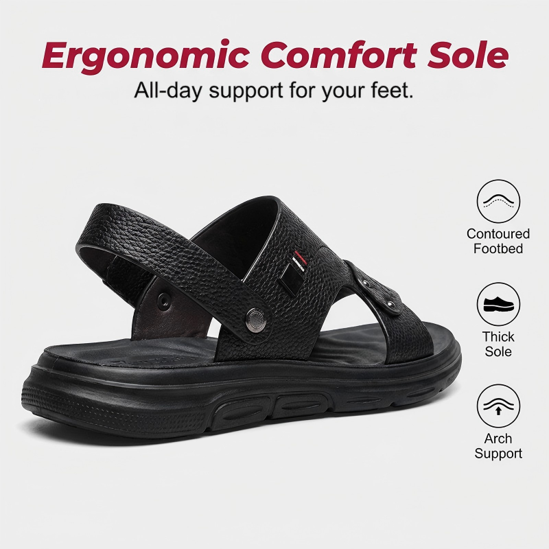 Men's Leather Sandals, Durable Anti-Slip Thick Sole, Comfortable Business Casual Shoes, Ideal for Daily Commute and Summer Wear