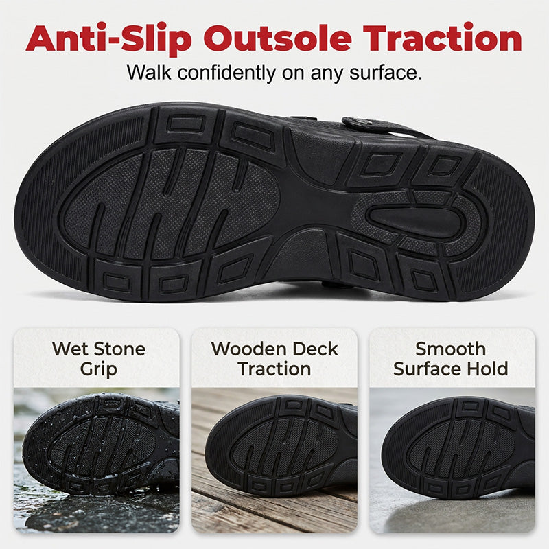 Men's Leather Sandals, Durable Anti-Slip Thick Sole, Comfortable Business Casual Shoes, Ideal for Daily Commute and Summer Wear