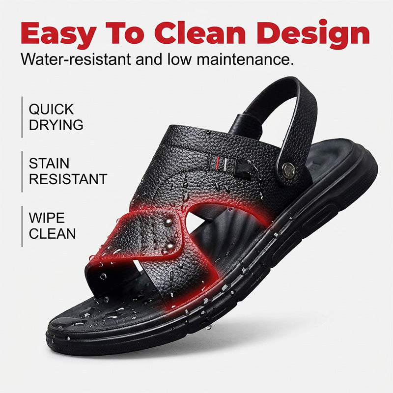 Men's Leather Sandals, Durable Anti-Slip Thick Sole, Comfortable Business Casual Shoes, Ideal for Daily Commute and Summer Wear