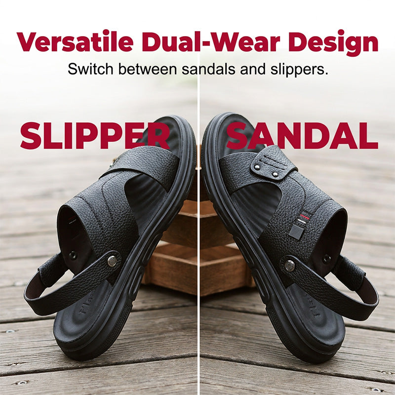 Men's Leather Sandals, Durable Anti-Slip Thick Sole, Comfortable Business Casual Shoes, Ideal for Daily Commute and Summer Wear