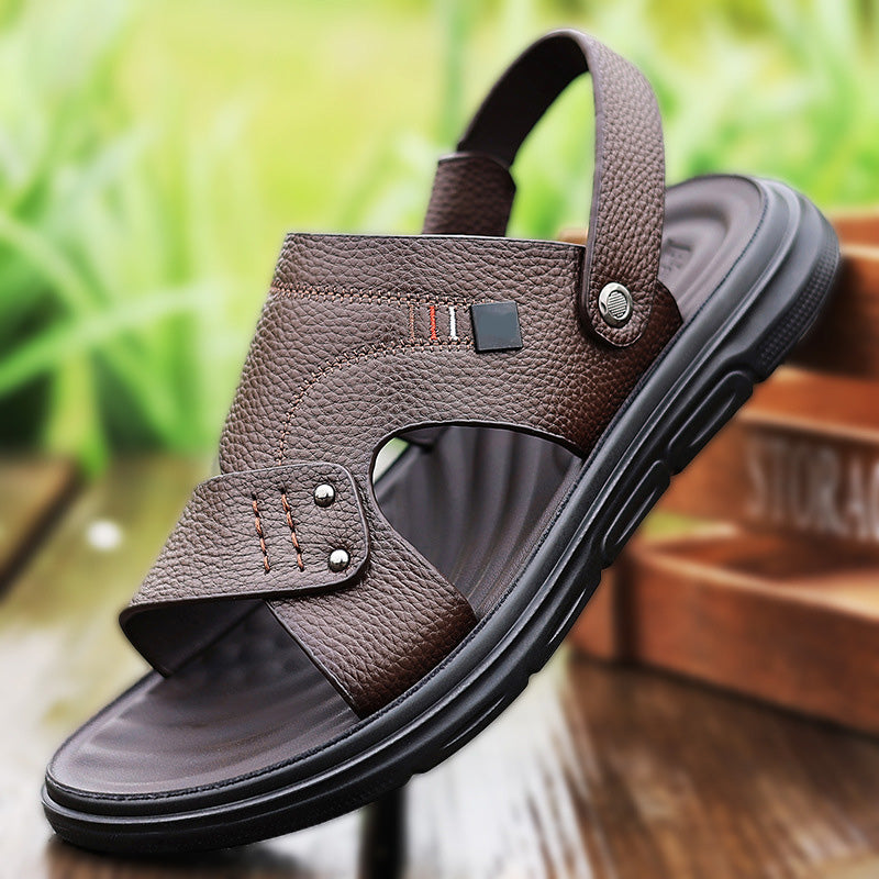 Men's Leather Sandals, Durable Anti-Slip Thick Sole, Comfortable Business Casual Shoes, Ideal for Daily Commute and Summer Wear