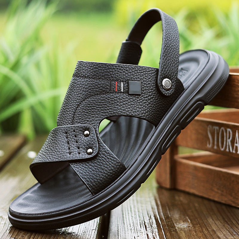 Men's Leather Sandals, Durable Anti-Slip Thick Sole, Comfortable Business Casual Shoes, Ideal for Daily Commute and Summer Wear