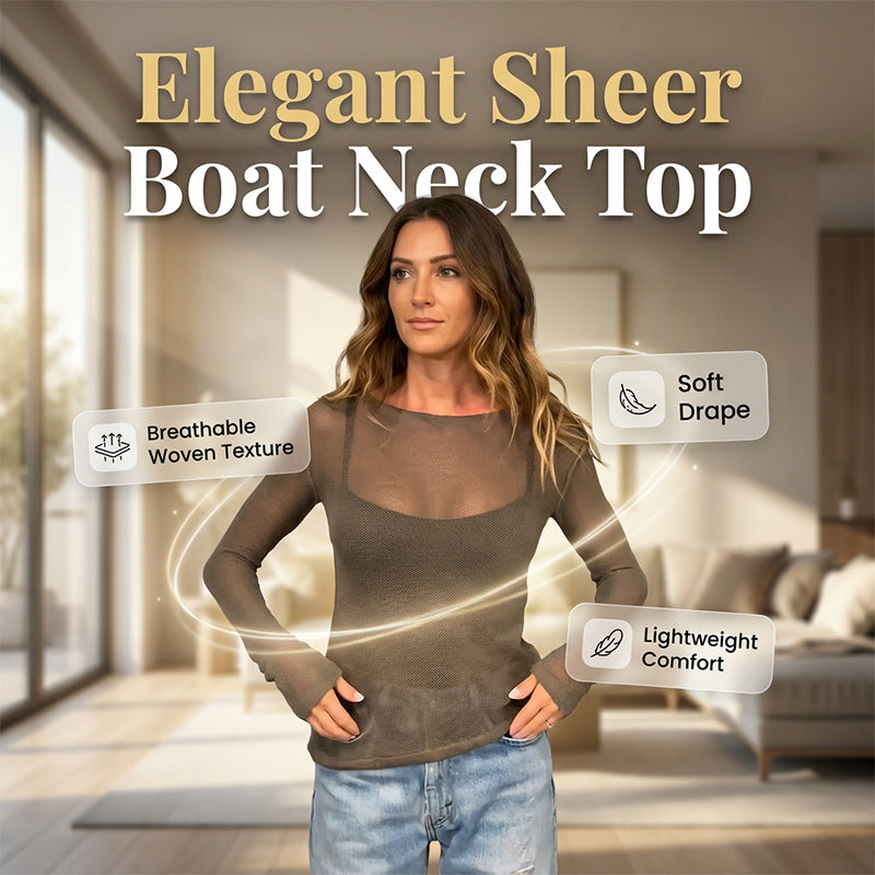 🥇New arrival 49% OFF!🌊Women's Sheer Long Sleeve Boat Neck Top