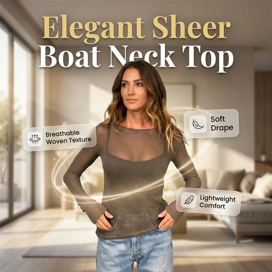 🥇New arrival 49% OFF!🌊Women's Sheer Long Sleeve Boat Neck Top