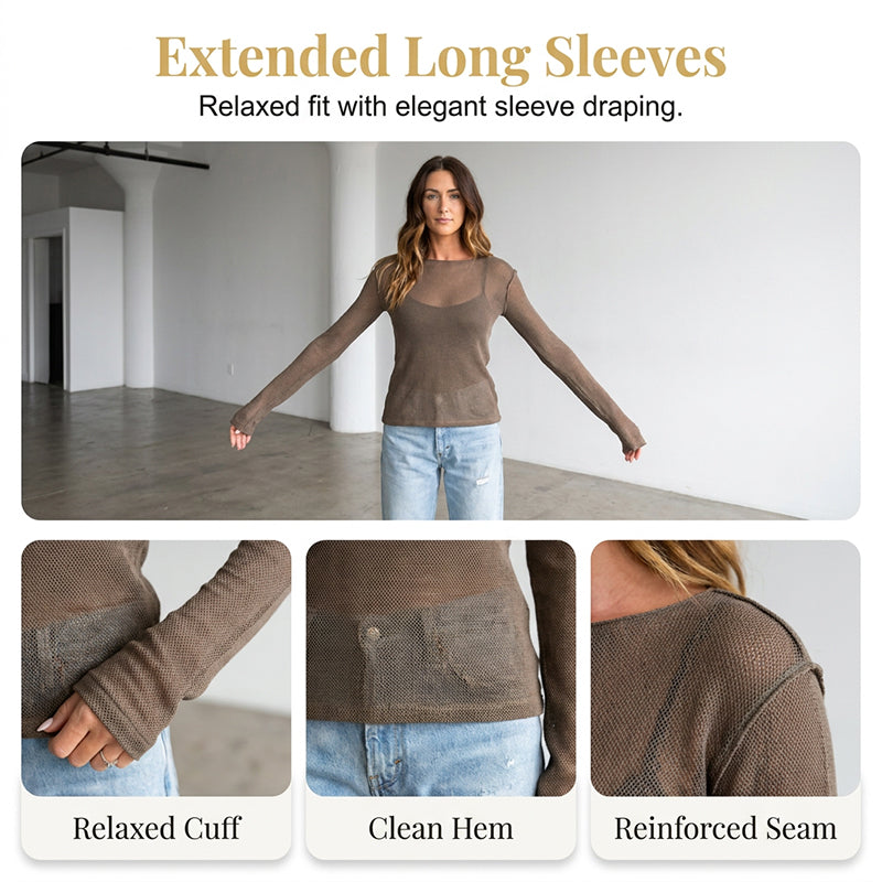 🥇New arrival 49% OFF!🌊Women's Sheer Long Sleeve Boat Neck Top