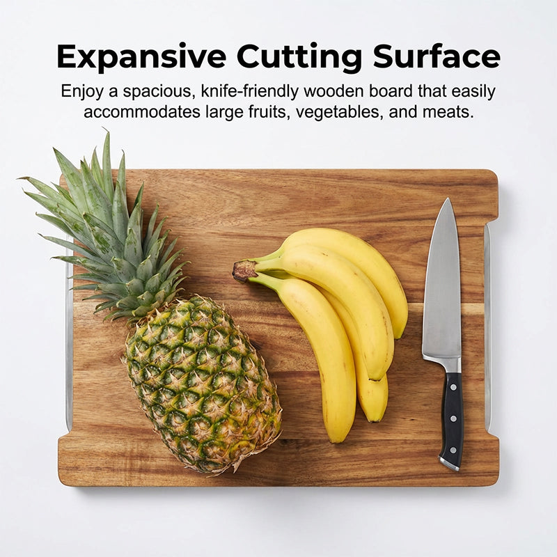 Wooden Cutting Board with Slide-Out Trays