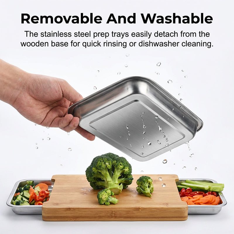 Wooden Cutting Board with Slide-Out Trays