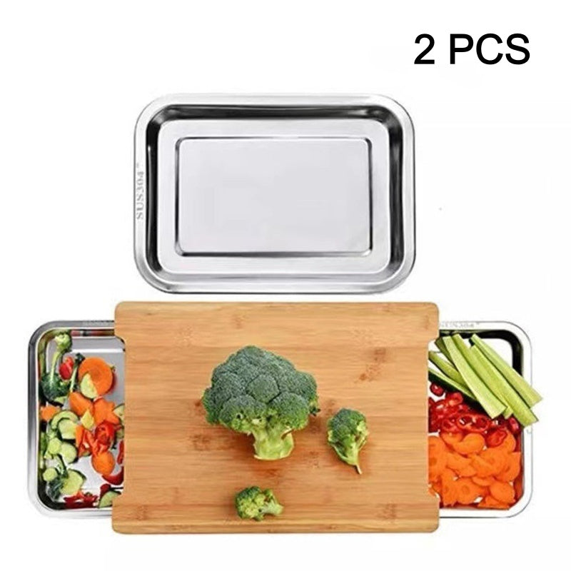 Wooden Cutting Board with Slide-Out Trays