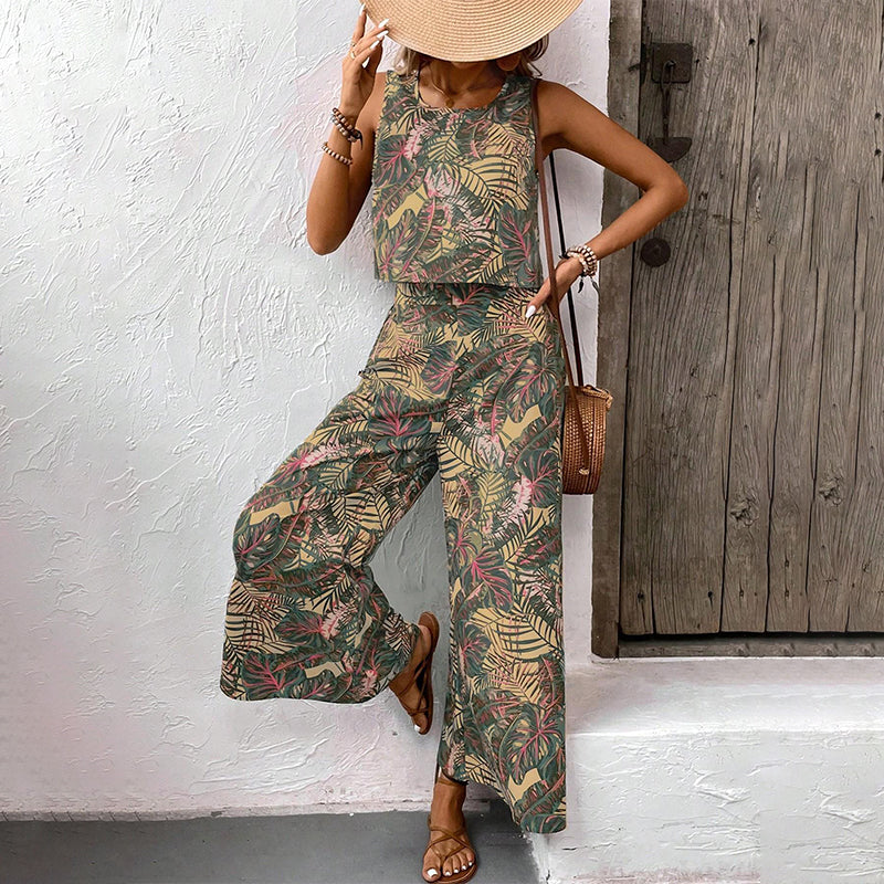 👚 50% OFF NOW! 👖 Women's Printed Sleeveless Top & Wide-Leg Pants Set – Flowy & breathable – Perfect for summer, beach or resort wear – effortless chic 🌸