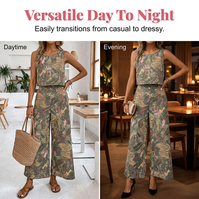 👚 50% OFF NOW! 👖 Women's Printed Sleeveless Top & Wide-Leg Pants Set – Flowy & breathable – Perfect for summer, beach or resort wear – effortless chic 🌸