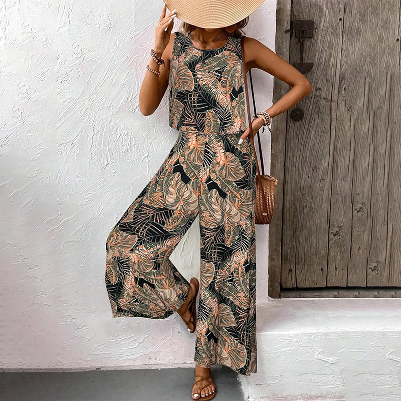 👚 50% OFF NOW! 👖 Women's Printed Sleeveless Top & Wide-Leg Pants Set – Flowy & breathable – Perfect for summer, beach or resort wear – effortless chic 🌸