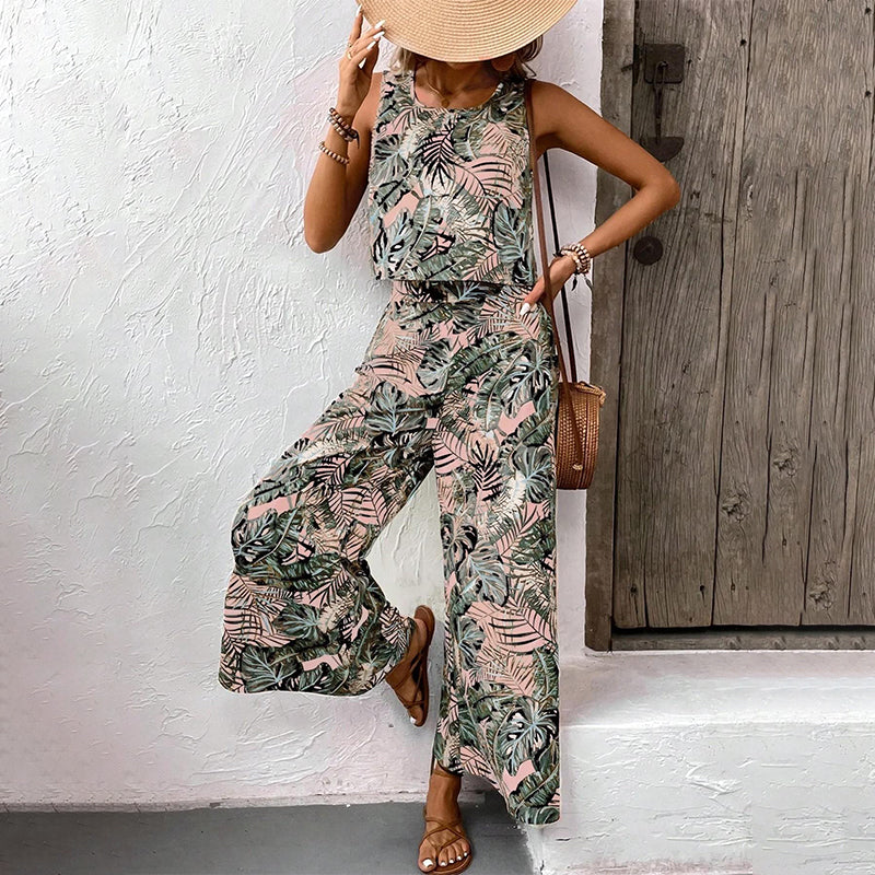 👚 50% OFF NOW! 👖 Women's Printed Sleeveless Top & Wide-Leg Pants Set – Flowy & breathable – Perfect for summer, beach or resort wear – effortless chic 🌸