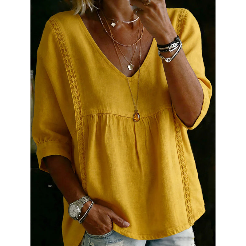 🌸 50% OFF NOW! 🌸Women's Casual V-Neck Lace Trim Top