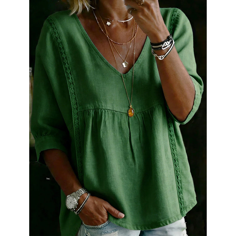 🌸 50% OFF NOW! 🌸Women's Casual V-Neck Lace Trim Top